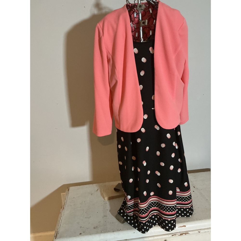 Studio One New York Womens Polka Dot Dress and Coral Jacket Set Size 10